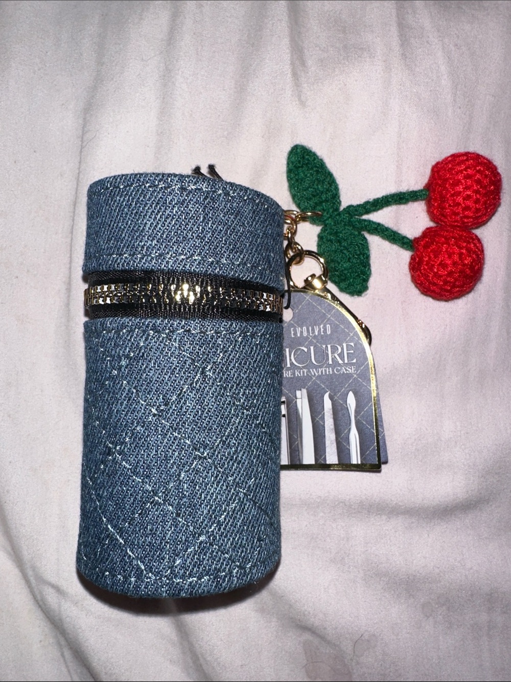NWT Denim Cherry Key & Card Holder - Blue with Red cherry 4 pc manicure set - Picture 8 of 8